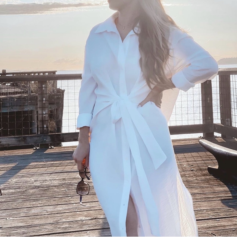 White Button-Up Shirt Dress